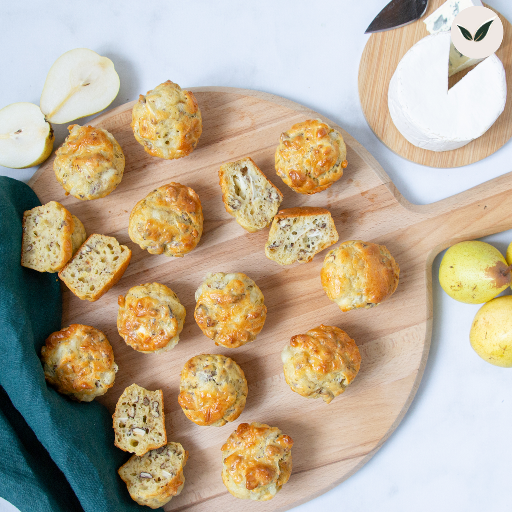 Cake aux poires, au bleu d'Auvergne et aux noisettes