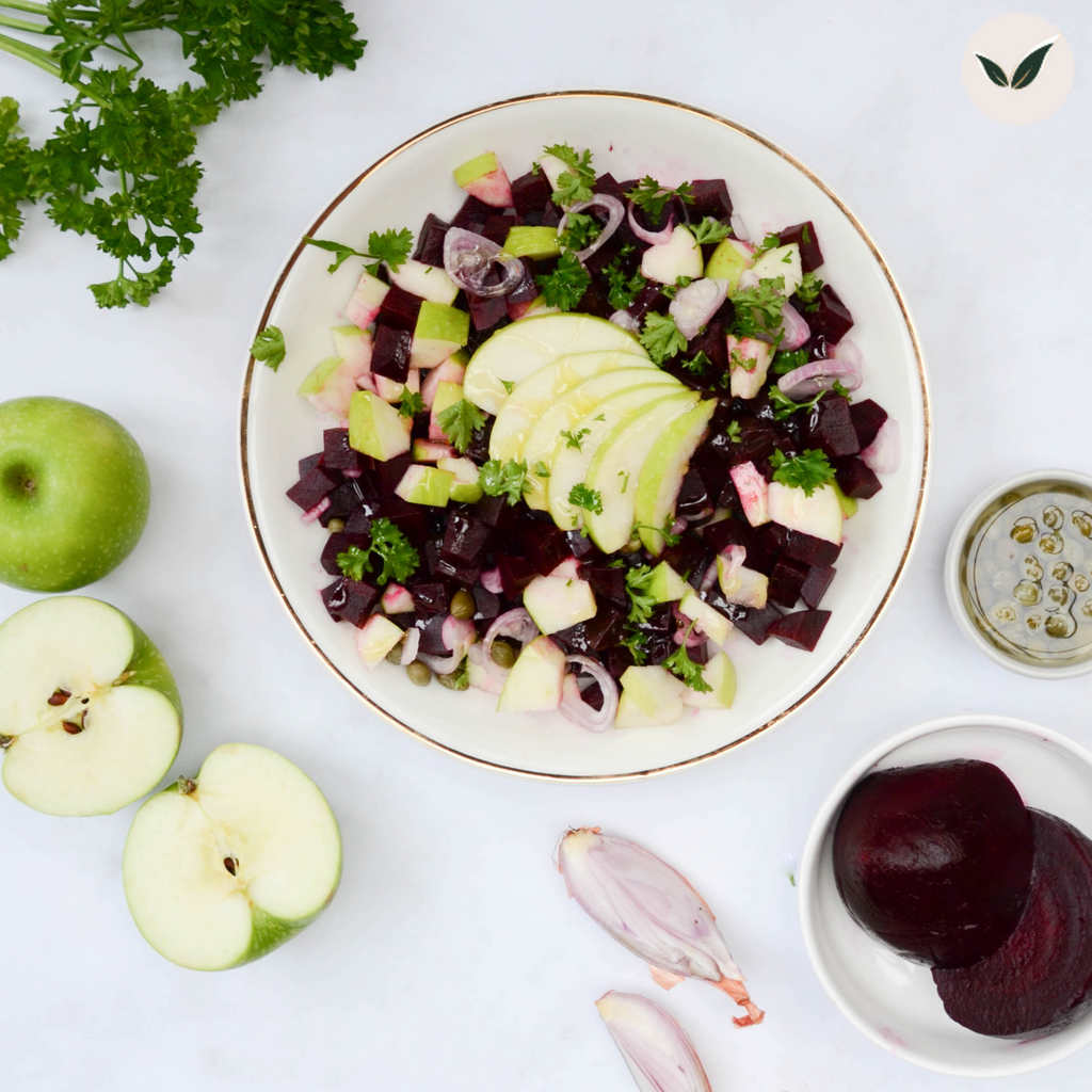 Salade de betteraves au chèvre et aux pommes