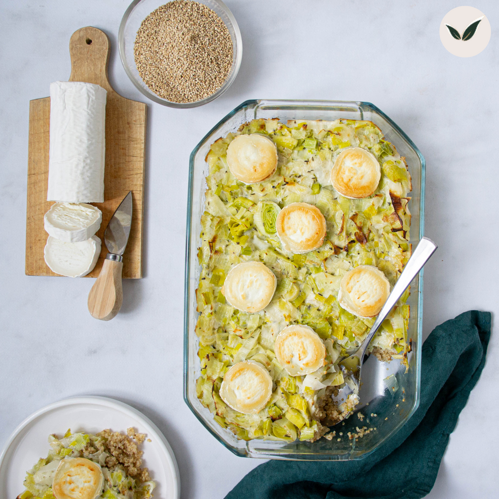 Gratin de quinoa aux poireaux et salade d'accompagnement