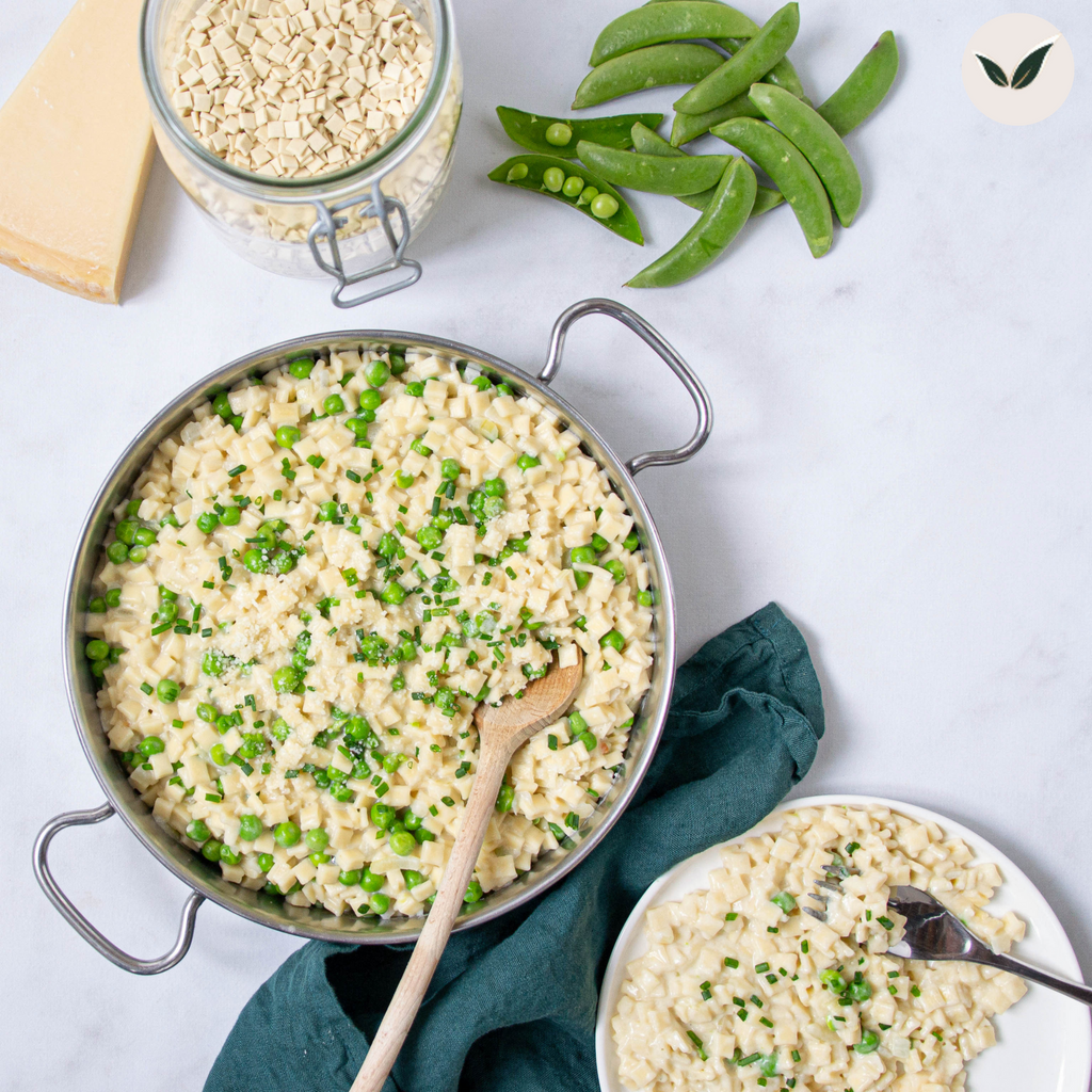 Risotto de crozets aux petits pois et salade d'accompagnement