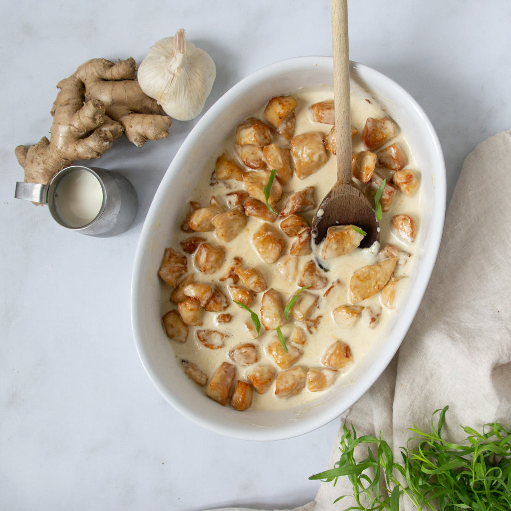 Poulet sauce à l'estragon et gratin de légumes