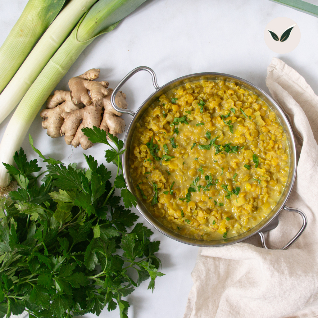 Dhal aux poireaux et aux pois cassée et riz parfumé